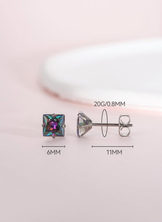 limerencia Hypoallergenic G23 Titanium Earrings, F136 Implant Grade Pure Titanium Medical, Suitable for Sensitive Ears with Birthstone Crystals CZ Simulated Diamonds (Rainbow Quartz) - Image 3