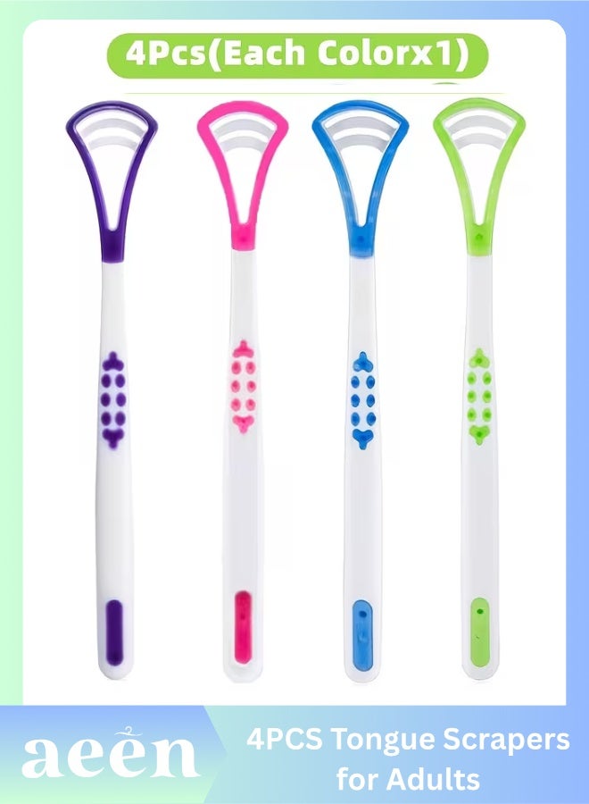 aeen 4PCS Tongue Scrapers for Adults – Blue, Green, Pink & Purple Tongue Cleaning Brushes, Soft Deep Cleaning Tongue Cleaner for Oral Hygiene - Image 1