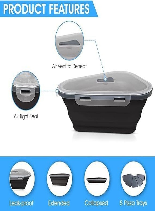 DIKSUL Pizza Slice Storage Container with 5 Serving Trays Folding Food-grade Silicone Pizza Slice Box Microwavable Serving Trays Adjustable Pizza Slice Container - Image 3