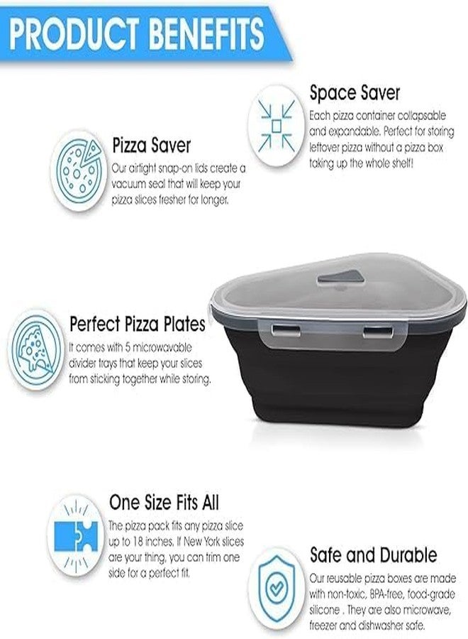 DIKSUL Pizza Slice Storage Container with 5 Serving Trays Folding Food-grade Silicone Pizza Slice Box Microwavable Serving Trays Adjustable Pizza Slice Container - Image 2