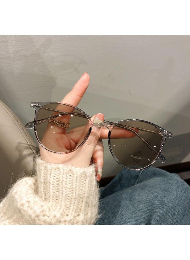 NIBEMINENT Photosensitive Color-changing Myopia Glasses Female Live Explosion Style Tea Color Film Without Makeup Artifact Can Be Equipped With Korean Frame 