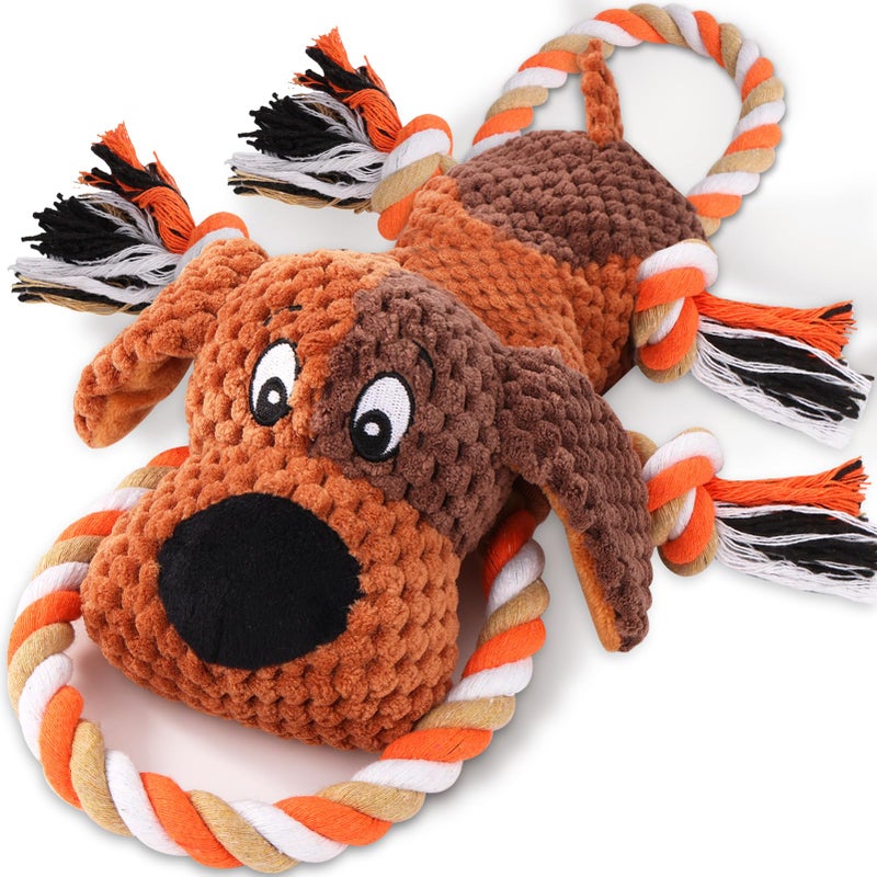 Drmstow Plush Dog Toys with Rope Squeaker Crinkle Paper Interactive Squeaky Chew Toy for Large Dogs Puppies Tough Pet Toy for Tug of War Fetch Dental Exercise - Image 2