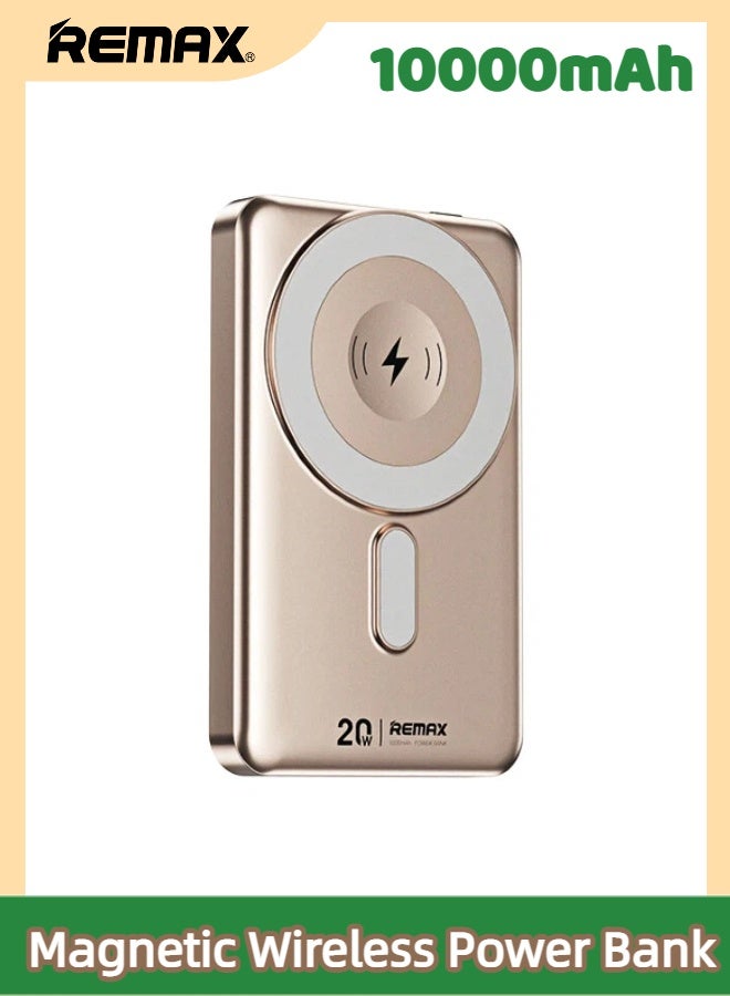 REMAX CX-2 10000mAh Magnetic Wireless Power Bank, 20W Fast Charging, Built-in USB Type C & Lightning Cables, Folding Stand, Compatible with iPhone, Apple Watch, AirPods & USB Type C Devices (Gold) - Image 1