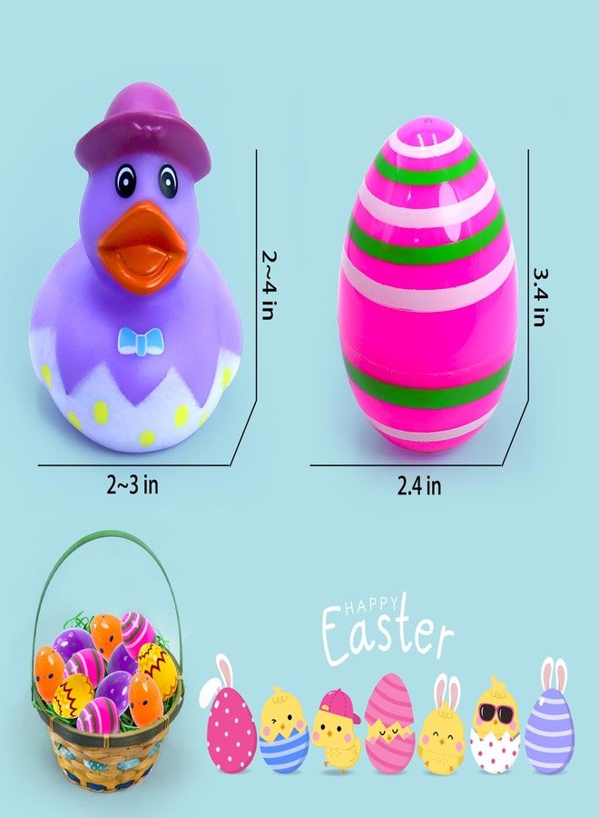 Yomwet 24 Pcs Easter Eggs with Rubber Duck Toys for Kids, Colorful Easter Eggs Filled with Assorted Bunny Rabbit Duckies for Fun Rubber Bath Toys, Easter Basket Stuffers and Party Favors - Image 3