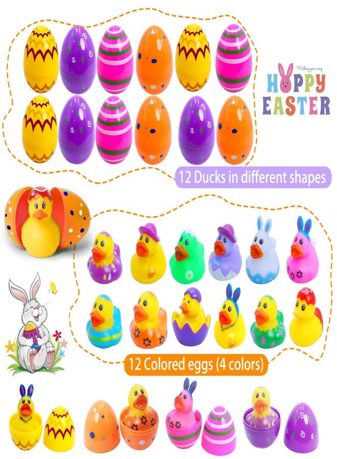 Yomwet 24 Pcs Easter Eggs with Rubber Duck Toys for Kids, Colorful Easter Eggs Filled with Assorted Bunny Rabbit Duckies for Fun Rubber Bath Toys, Easter Basket Stuffers and Party Favors - Image 4