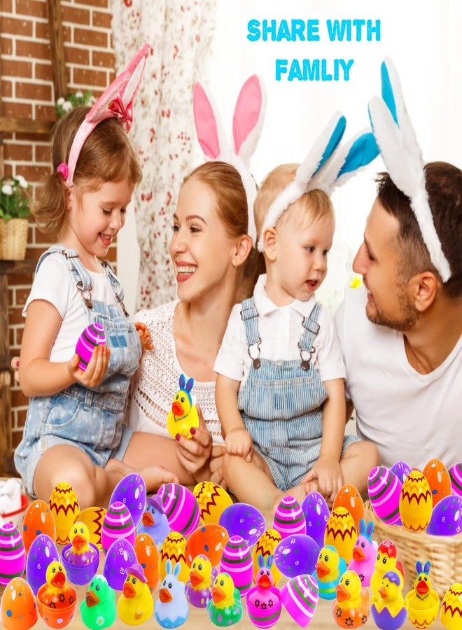 Yomwet 24 Pcs Easter Eggs with Rubber Duck Toys for Kids, Colorful Easter Eggs Filled with Assorted Bunny Rabbit Duckies for Fun Rubber Bath Toys, Easter Basket Stuffers and Party Favors - Image 2