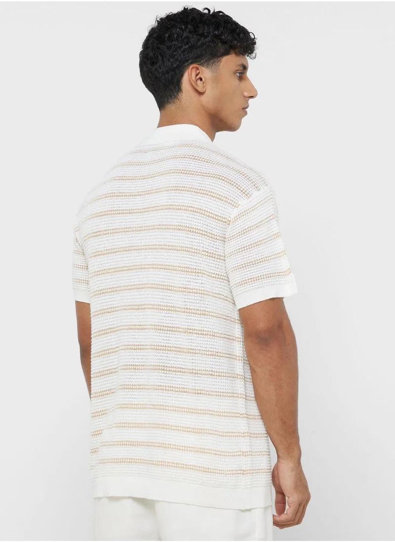 American Eagle Stripe Detail Collar Polo Shirt