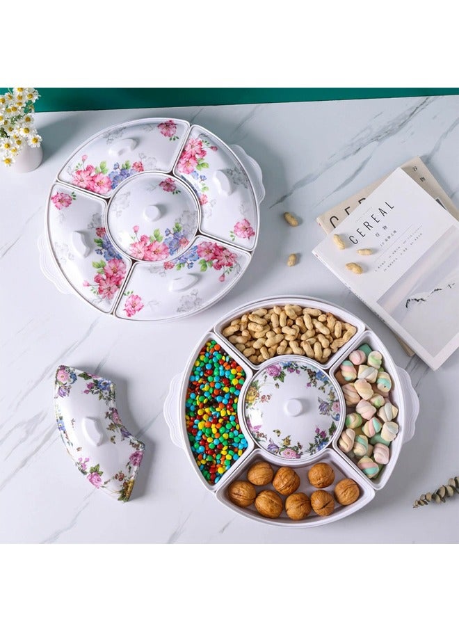 إيه تي إم صينية تقديم أنيقة من الميلامين مزينة بالزهور مع مقبض - مجموعة مكونة من 5 أقسام مع أغطية - 36 × 36 × 6.5 سم - Image 2