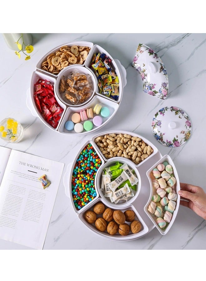 إيه تي إم صينية تقديم أنيقة من الميلامين مزينة بالزهور مع مقبض - مجموعة مكونة من 5 أقسام مع أغطية - 36 × 36 × 6.5 سم - Image 3