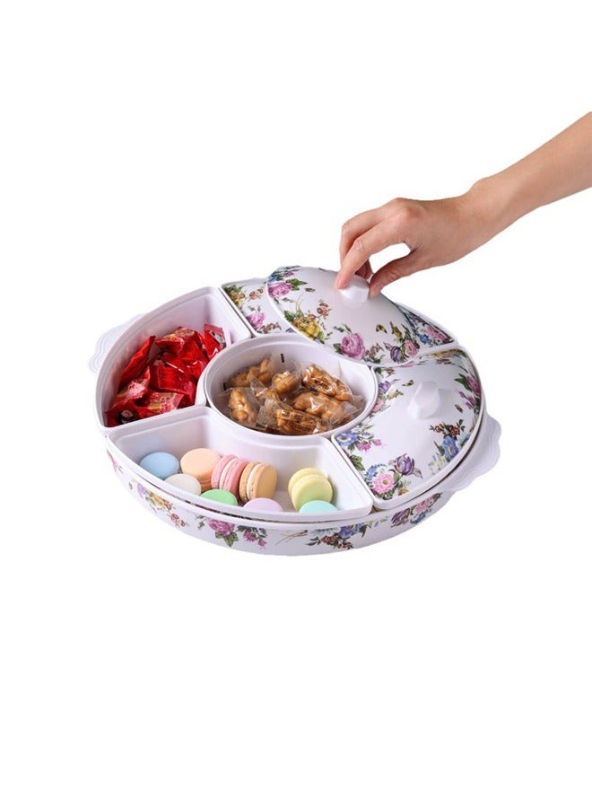 إيه تي إم صينية تقديم أنيقة من الميلامين مزينة بالزهور مع مقبض - مجموعة مكونة من 5 أقسام مع أغطية - 36 × 36 × 6.5 سم - Image 4