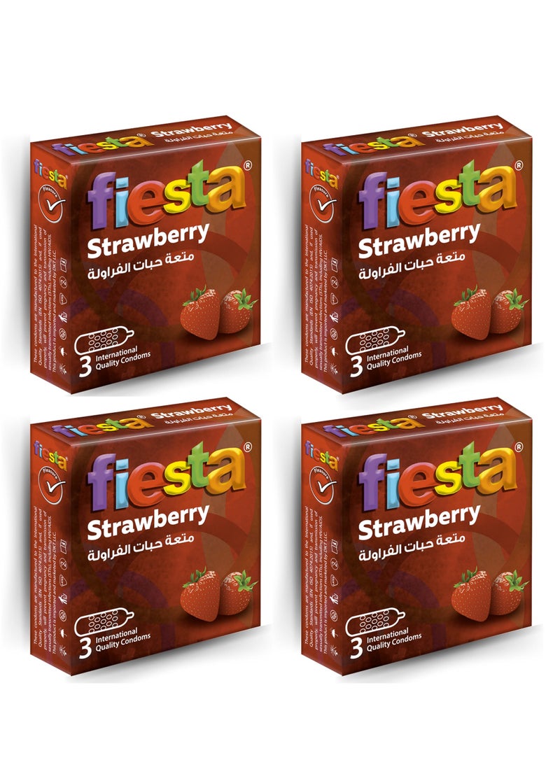 فييستا Fiesta فييستا فراولة - واقي ذكري محبب - 4 عبوة 3 قطع  - Image 1