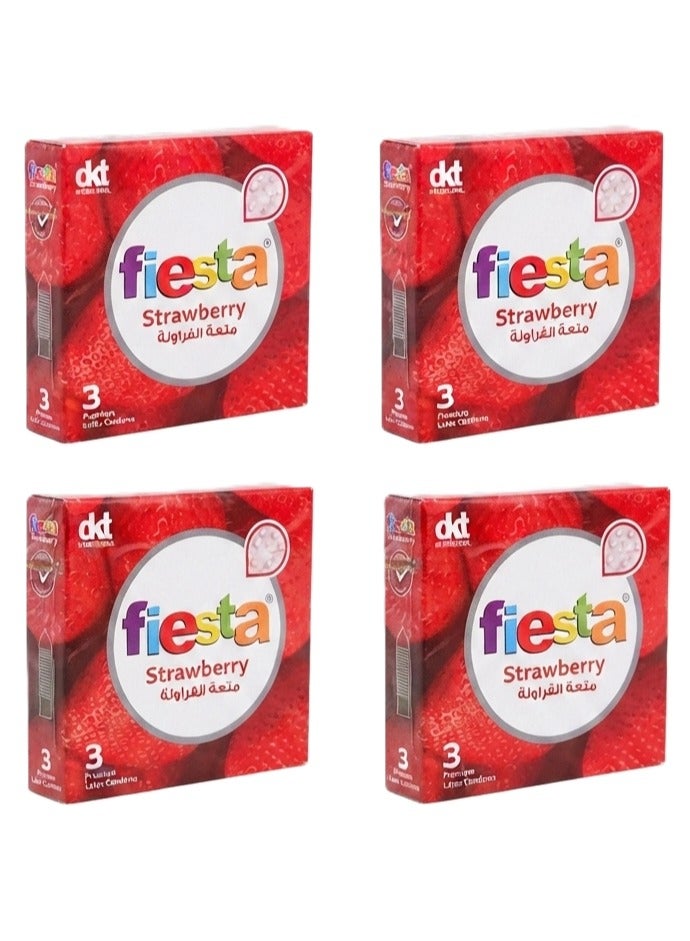 Fiesta Strawberry Condoms Dotted & Flavored 4 Packs Of 3 Condoms - Image 2