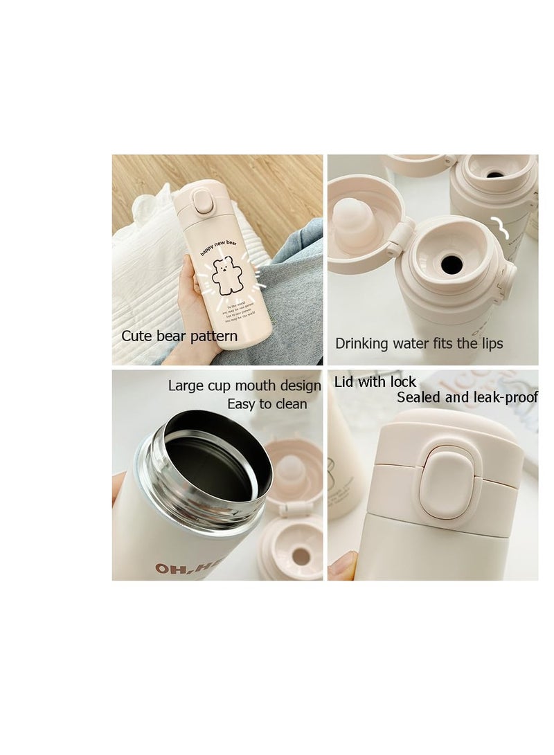 SYOSI زجاجة مياه ترمس، زجاجة مياه حرارية دب كاواي، زجاجة مياه معزولة مضادة للتسرب، زجاجة حرارية من الفولاذ المقاوم للصدأ محمولة مع غلاف قماشي للمشروبات الساخنة أو الباردة - Image 3