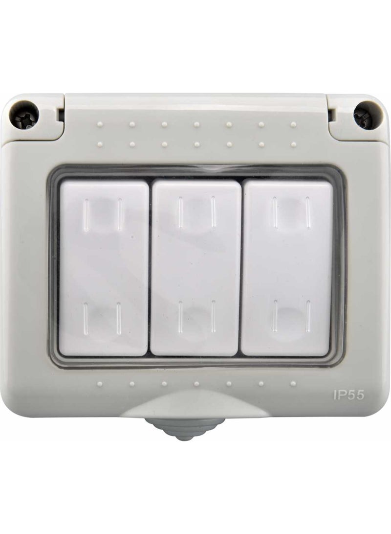MODI Waterproof Switch Socket, 3 Gang 1 Way Outdoor Wall Switch, IP55 Weatherproof & Dustproof, ABS Material – White, 10A 250V for Bathroom, Garden, Outdoor Use - Image 1