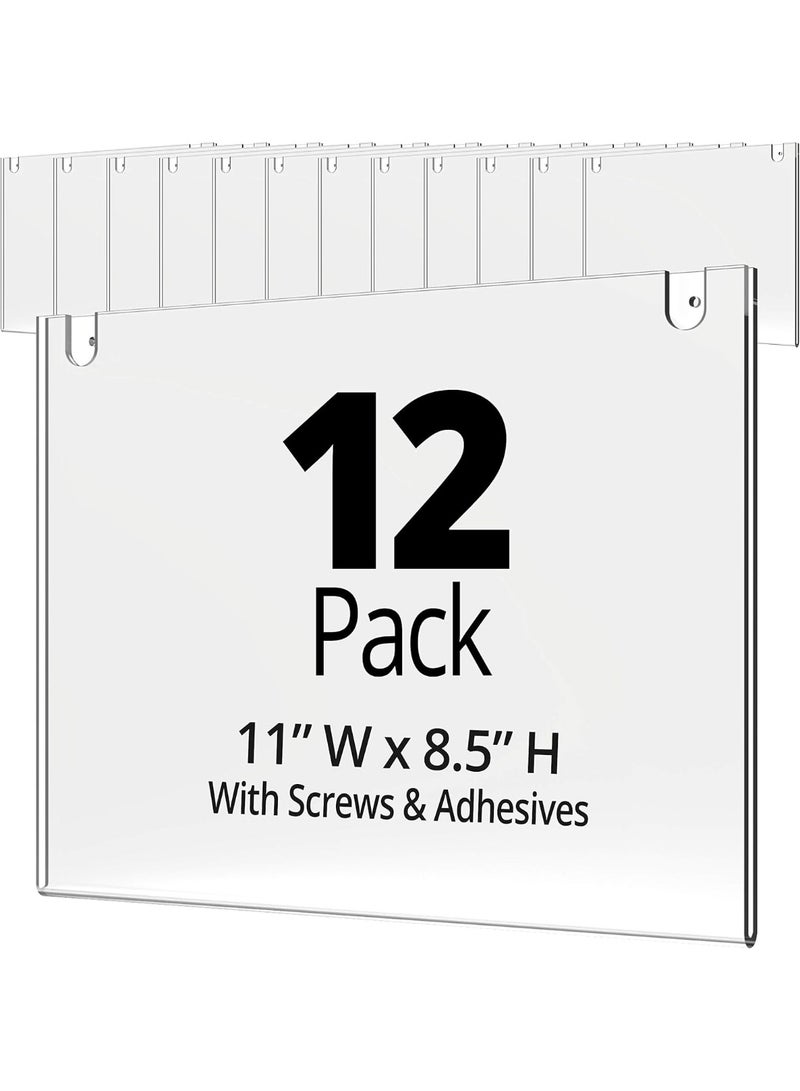 Slasa SLASA 12 Pack Acrylic Wall Sign Holder 8.5 x 11 Inch – Landscape Clear Hanging Display Frame – Premium Wall Mount Paper Holder with Mounting Essentials for Office, Store, Home, Restaurant  - Image 1