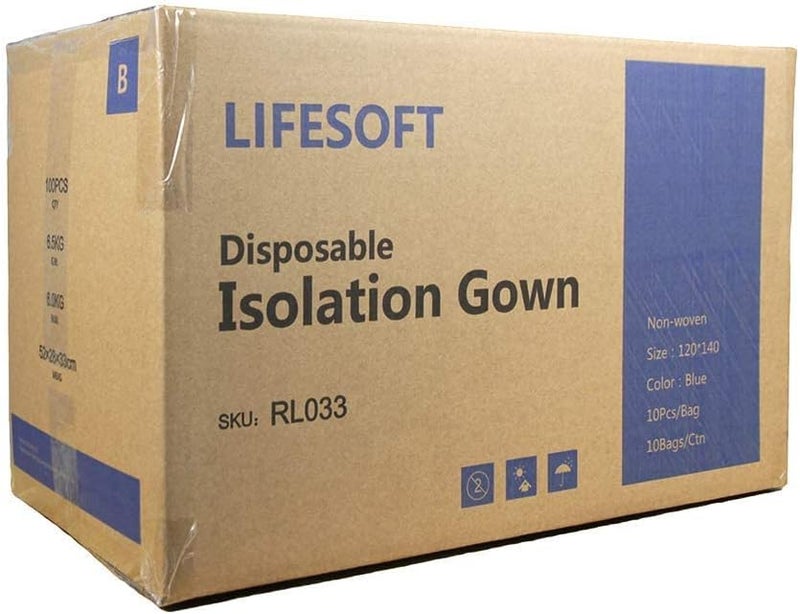 LIFESOFT Disposable Isolation Gown with Knit Cuff Long Sleeve Blue Case of 105 - Image 1