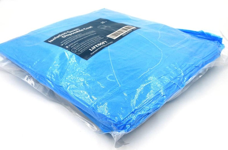 LIFESOFT Disposable Isolation Gown with Knit Cuff Long Sleeve Blue Case of 105 - Image 3