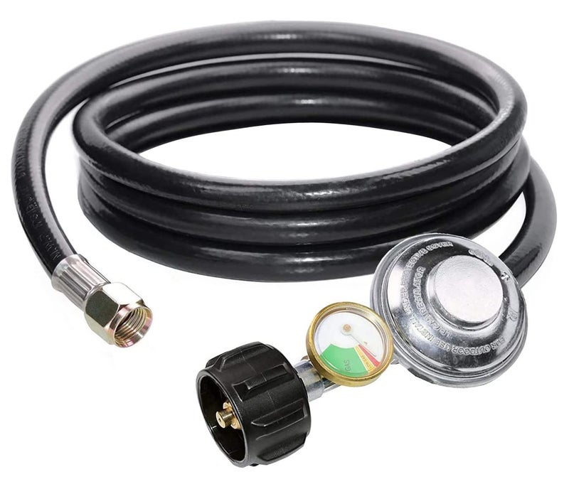 DOZYANT 6 Feet Propane Regulator Hose with Propane Tank Gauge Universal Grill Regulator Replacement Parts, QCC1 Hose and Regulator for Most LP Gas Grill, Heater and Fire Pit Table, 3/8" Female Flare Nut - Image 1