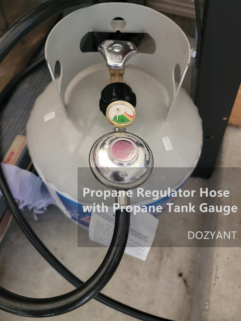 DOZYANT 6 Feet Propane Regulator Hose with Propane Tank Gauge Universal Grill Regulator Replacement Parts, QCC1 Hose and Regulator for Most LP Gas Grill, Heater and Fire Pit Table, 3/8" Female Flare Nut - Image 5