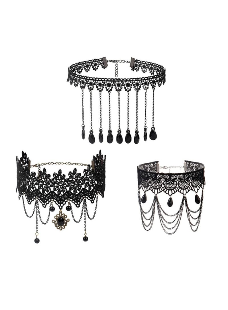 SYOSI Choker Necklace for Women Girls, 3pcs Lace Necklace Vintage Choker Neck, Black Classic Velvet Stretch Tattoo Lace for Women Girl Party Wedding Supplies - Image 1