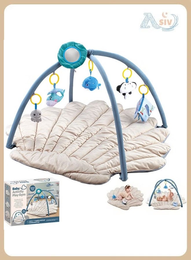 ASIV Baby Play Gym Mat - 40.55 x 37.8 Inches, Soft Material, Includes 6 Detachable Toys, Suitable for Sensory and Motor Skill Development, Ocean-Themed Activity Mat - Image 1