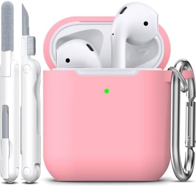 R-fun for AirPods 1/2 Case, Soft Silicone Protective Cover with Keychain and Cleaning Pen, Compatible with AirPods 2nd/1st Generation (2016/2019), Full Drop Protection Cover, Pink - Image 1