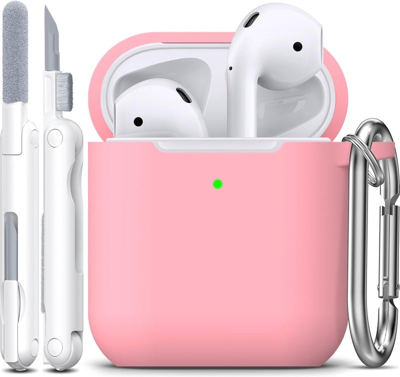R-fun for AirPods 1/2 Case, Soft Silicone Protective Cover with Keychain and Cleaning Pen, Compatible with AirPods 2nd/1st Generation (2016/2019), Full Drop Protection Cover, Pink - Image 2