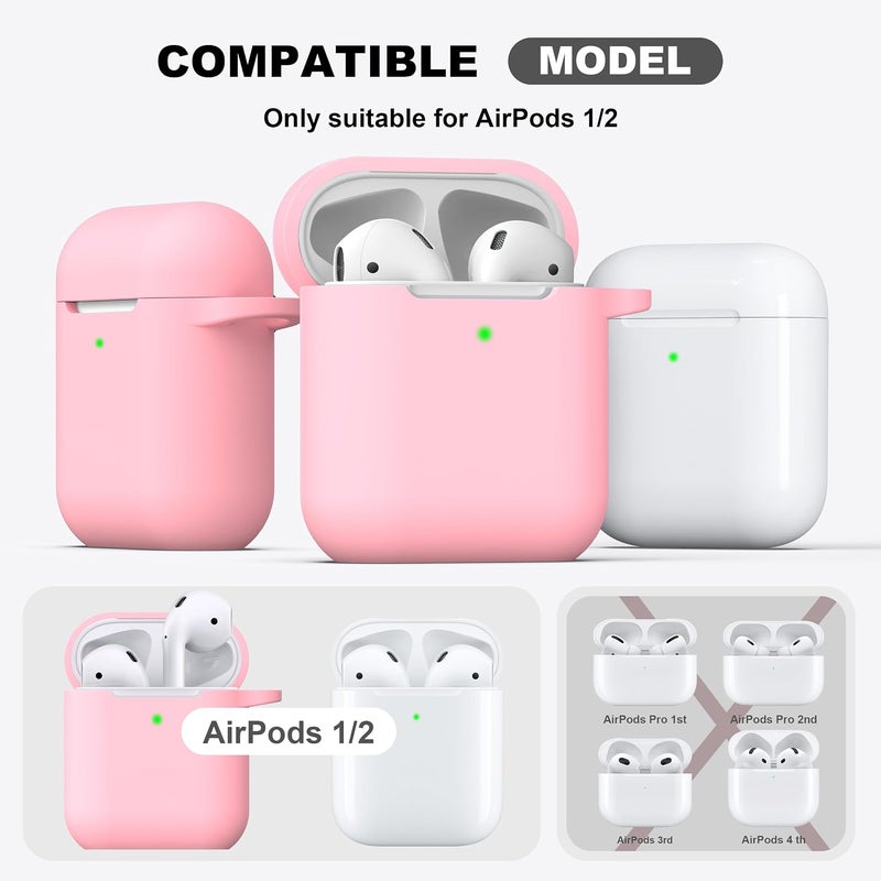 R-fun for AirPods 1/2 Case, Soft Silicone Protective Cover with Keychain and Cleaning Pen, Compatible with AirPods 2nd/1st Generation (2016/2019), Full Drop Protection Cover, Pink - Image 4