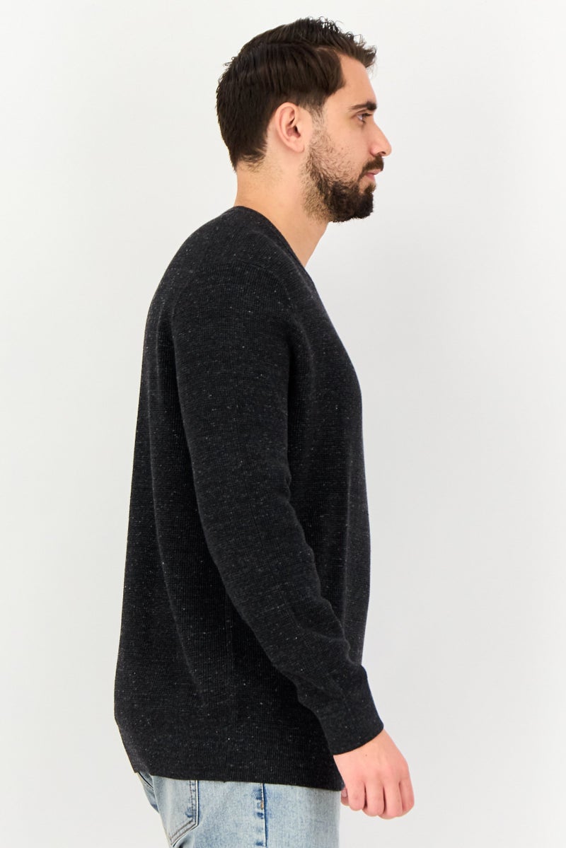 Celio Men Crew Neck Textured Long Sleeve Sweater, Black - Image 4