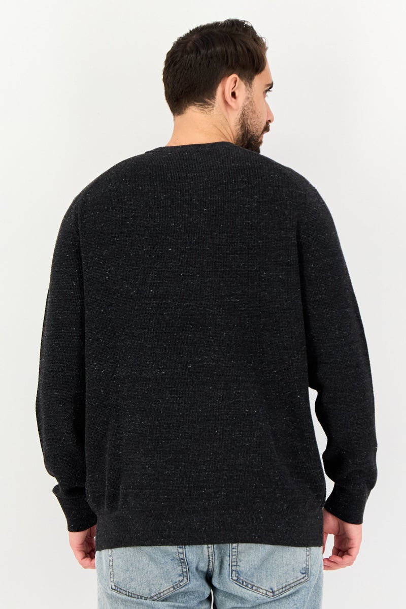 Celio Men Crew Neck Textured Long Sleeve Sweater, Black - Image 3