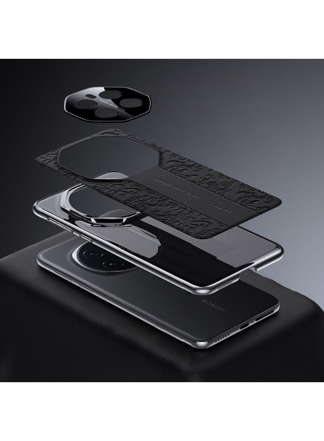 Case Compatible with Honor Magic 7 Pro Case, Luxury Auspicious Cloud Carving Process Embossed Leather Case Camera Lens Protection Shockproof Protective Cover - Image 3