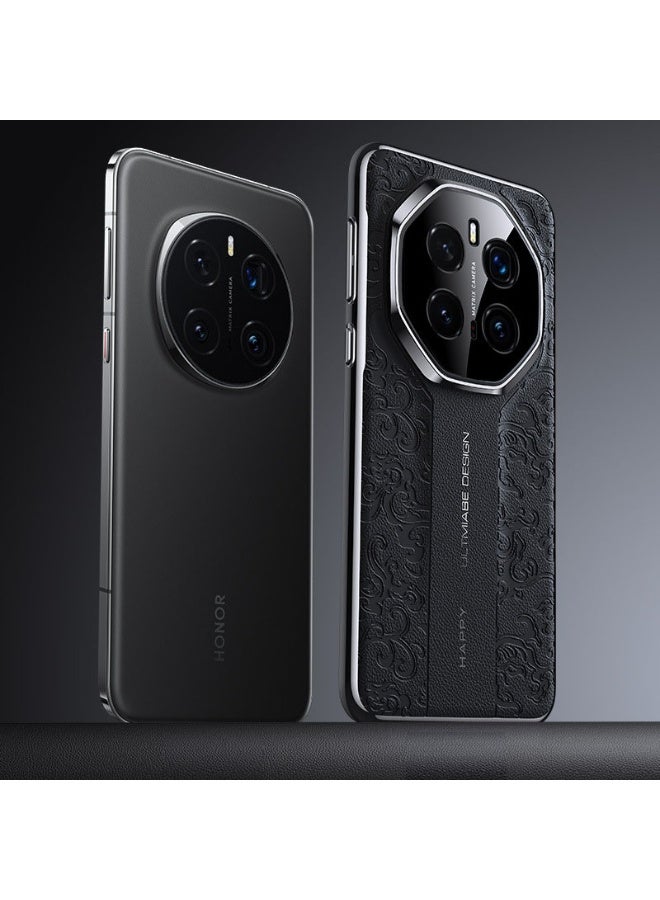 Case Compatible with Honor Magic 7 Pro Case, Luxury Auspicious Cloud Carving Process Embossed Leather Case Camera Lens Protection Shockproof Protective Cover - Image 2