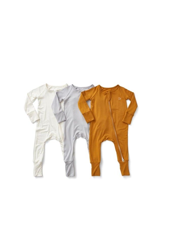 Anvi Baby Set of 3 Bamboo Spandex Zipper Sleep suit White/Grey/Mustard 0-3 months - Image 1