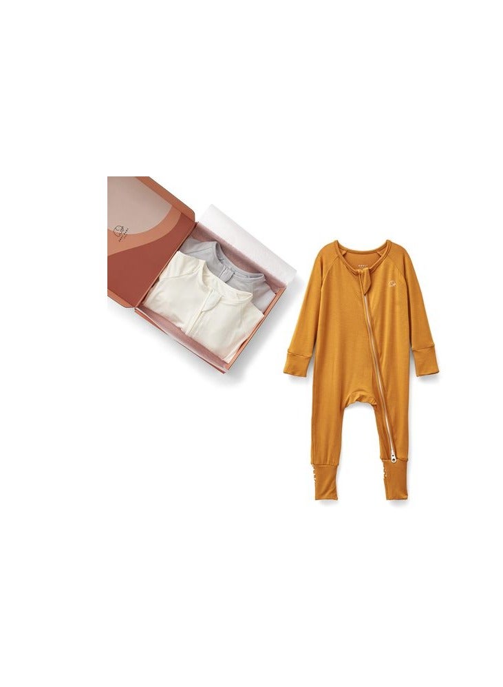 Anvi Baby Set of 3 Bamboo Spandex Zipper Sleep suit White/Grey/Mustard 0-3 months - Image 2