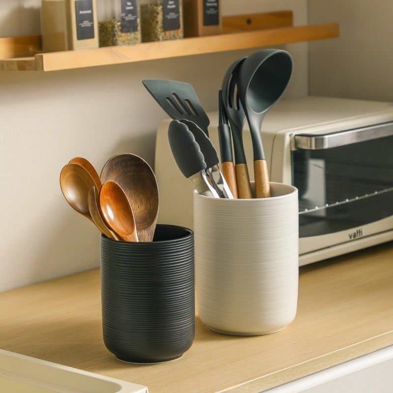Simple Brushed Ceramic Storage Tube Chopstick Storage Household Kitchenware Storage Bucket Storage Jar Spatula Soup Spoon Storage Tube - Image 2