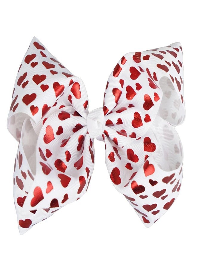 DIUEWOW Valentine's Day Hair Bow Clips 8 Inch Valentines Hair Clips Hair Barrettes Hair Bowknot Ribbon Alligator Hairgrips Clips Red Love Heart Pattern Hair Accessories for Girls Women Kids - Image 1