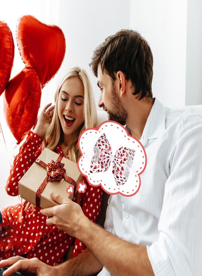 DIUEWOW Valentine's Day Hair Bow Clips 8 Inch Valentines Hair Clips Hair Barrettes Hair Bowknot Ribbon Alligator Hairgrips Clips Red Love Heart Pattern Hair Accessories for Girls Women Kids - Image 5
