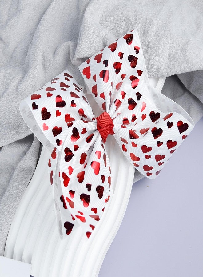 DIUEWOW Valentine's Day Hair Bow Clips 8 Inch Valentines Hair Clips Hair Barrettes Hair Bowknot Ribbon Alligator Hairgrips Clips Red Love Heart Pattern Hair Accessories for Girls Women Kids - Image 2