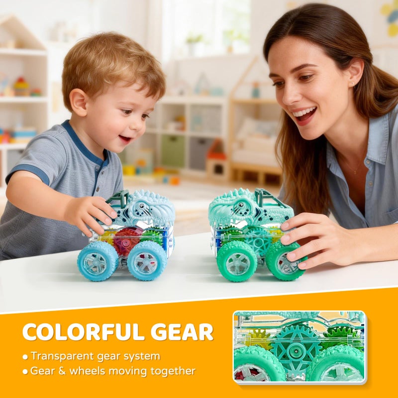Beestech Light Up Dinosaur Toys for Toddlers 2-4, Monster Truck Toys for Kids 3-5, Push and Go Dinosaur Cars Toys for 2 3 4 5 6 Years Old Boys, Birthday for Boys Preschoolers - Image 5