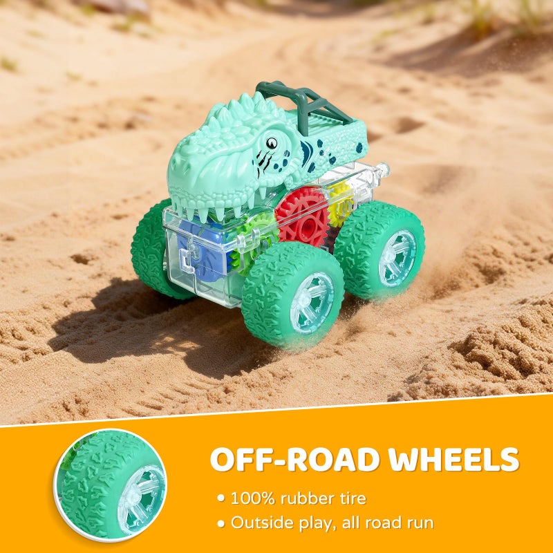 Beestech Light Up Dinosaur Toys for Toddlers 2-4, Monster Truck Toys for Kids 3-5, Push and Go Dinosaur Cars Toys for 2 3 4 5 6 Years Old Boys, Birthday for Boys Preschoolers - Image 4