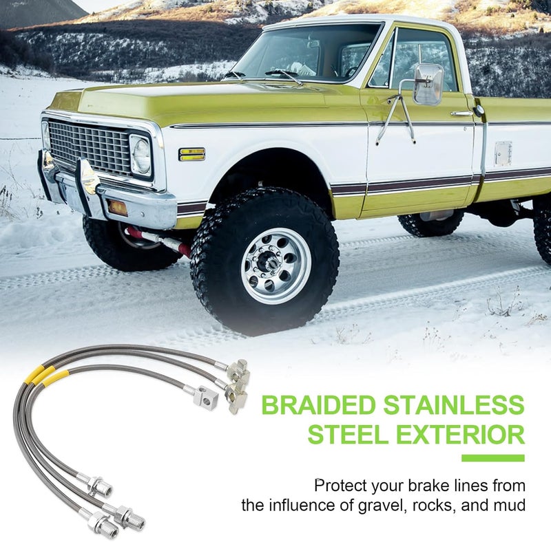 Racewill 3PCS Front and Rear Extended Stainless Steel Brake Lines for 1971-1991 Chevy GMC C/K 10 15 20 25 Blazer 4"-6" Lift - Image 5