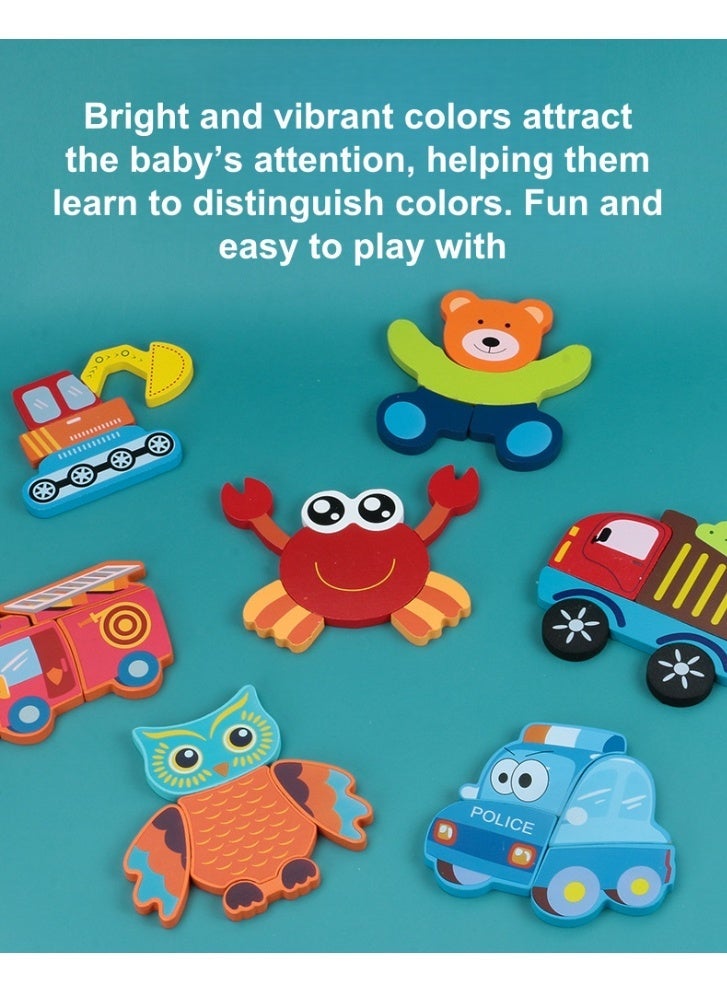 Wooden Puzzle for Toddlers Ages 2–4, 6-Piece Shapes, Montessori Transportation Theme Learning Toy for 2-Year-Old Boys and Girls, Educational Preschool Toy - Image 5