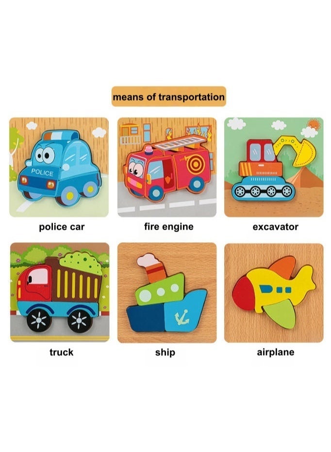 Wooden Puzzle for Toddlers Ages 2–4, 6-Piece Shapes, Montessori Transportation Theme Learning Toy for 2-Year-Old Boys and Girls, Educational Preschool Toy - Image 2