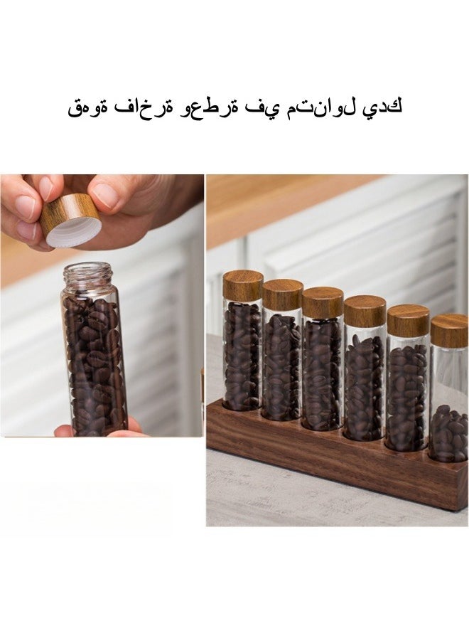 XiuWoo - 12 Bottles of High Borosilicate Glass Coffee Beans, Container, Test Tubes, Sealed Jars, Storage and Preservation Bottles with Walnut Display Rack, Silicone Funnel - Image 1