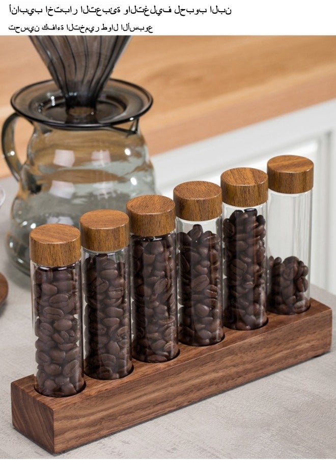 XiuWoo - 12 Bottles of High Borosilicate Glass Coffee Beans, Container, Test Tubes, Sealed Jars, Storage and Preservation Bottles with Walnut Display Rack, Silicone Funnel - Image 1