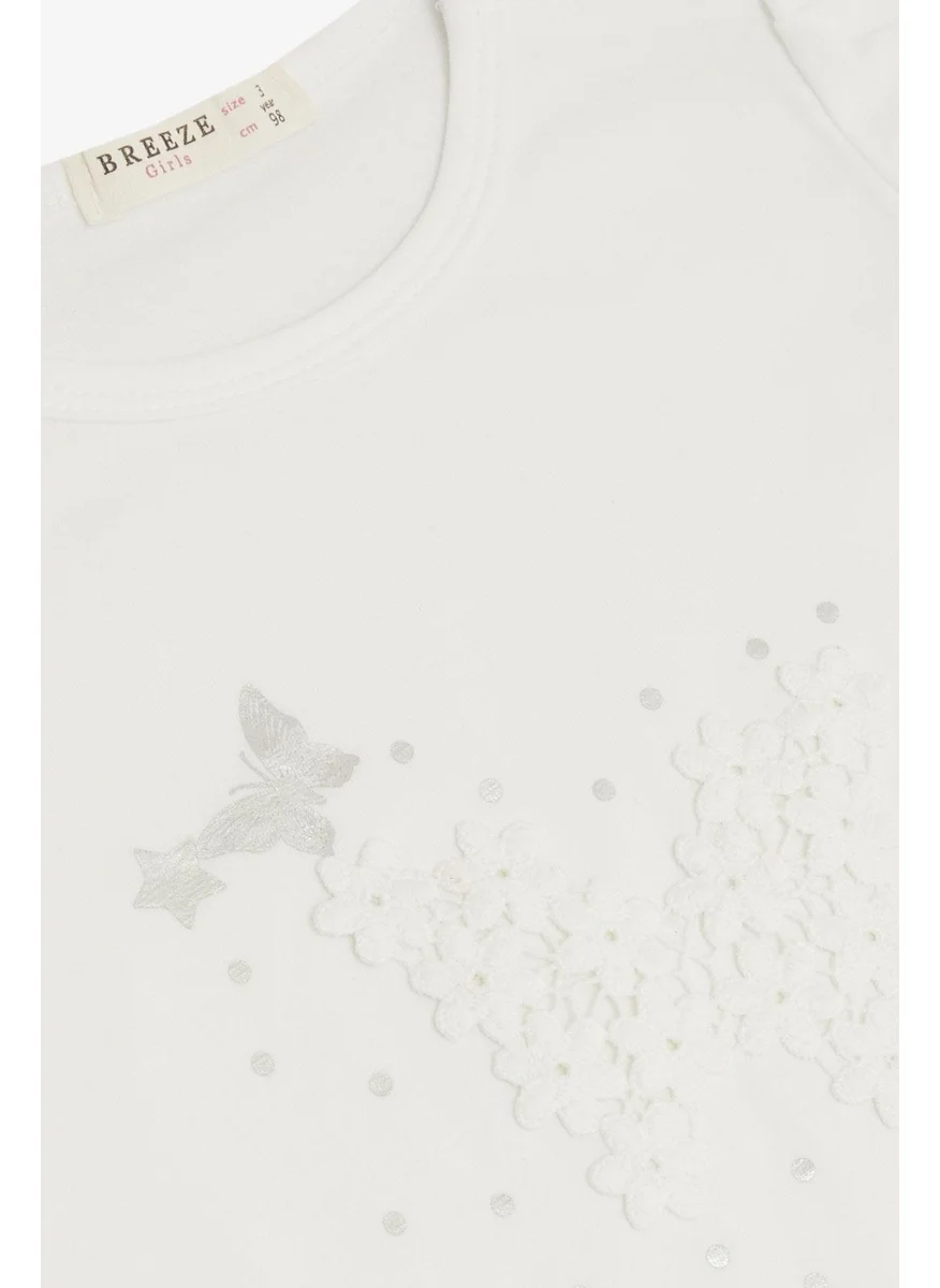 بريز Baby Girl T-Shirt Butterfly Printed Embroidered 9 Months - 3 Years White