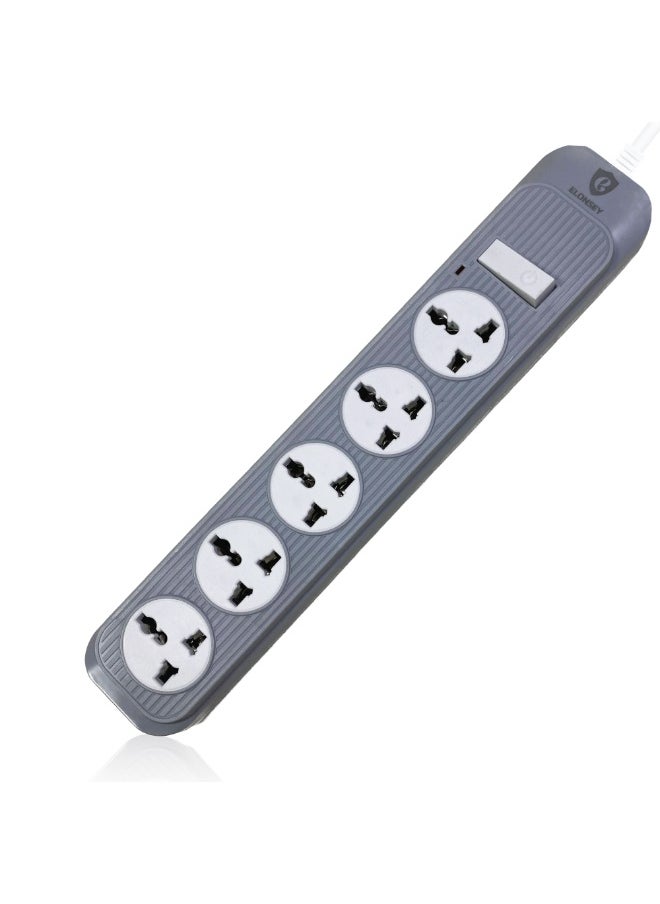 ELONSEY Universal Power Extension Cord with 5 Power Plugs 5m, 5 Way Power Strip, Extension Lead 5 meters - Grey  - Image 1