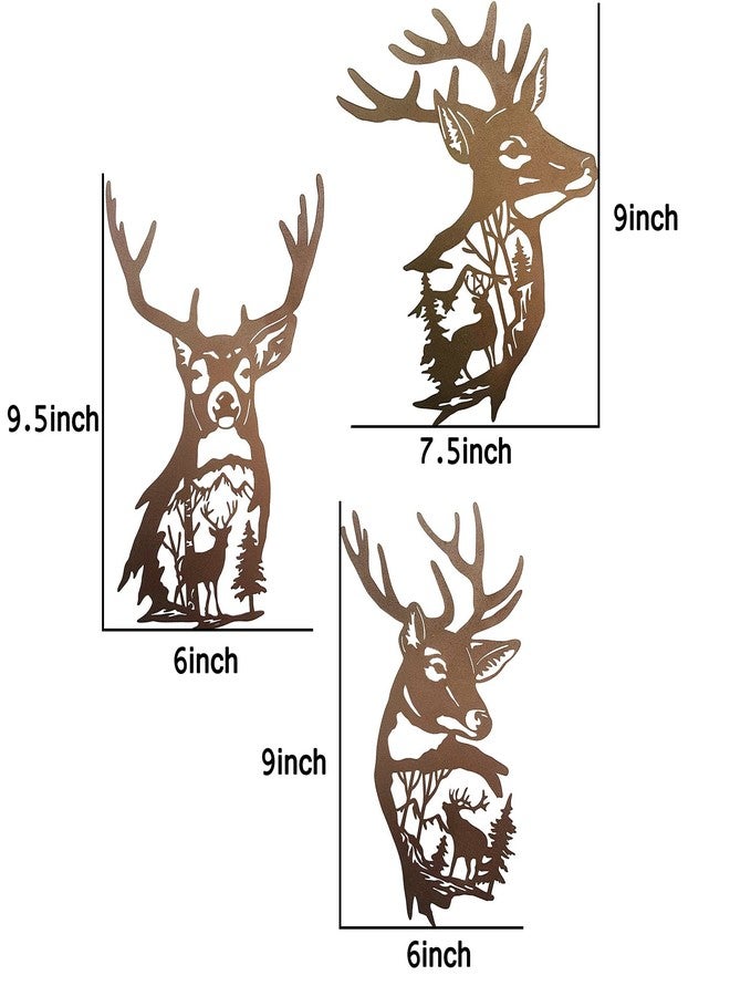 J-Fly Deer Metal Wall Art 9 Inch Deer Silhouette Wall Decor Rustic Forest Hunting Sign Woodland Valentine Decor for Fence Patio Porch Farmhouse Indoor for Living Room Bedroom Bathroom 3 Piece Set - Image 5