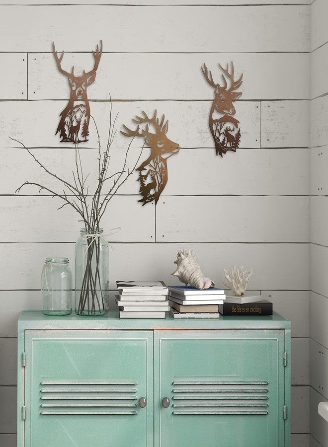 J-Fly Deer Metal Wall Art 9 Inch Deer Silhouette Wall Decor Rustic Forest Hunting Sign Woodland Valentine Decor for Fence Patio Porch Farmhouse Indoor for Living Room Bedroom Bathroom 3 Piece Set - Image 3