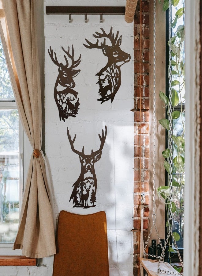 J-Fly Deer Metal Wall Art 9 Inch Deer Silhouette Wall Decor Rustic Forest Hunting Sign Woodland Valentine Decor for Fence Patio Porch Farmhouse Indoor for Living Room Bedroom Bathroom 3 Piece Set - Image 4